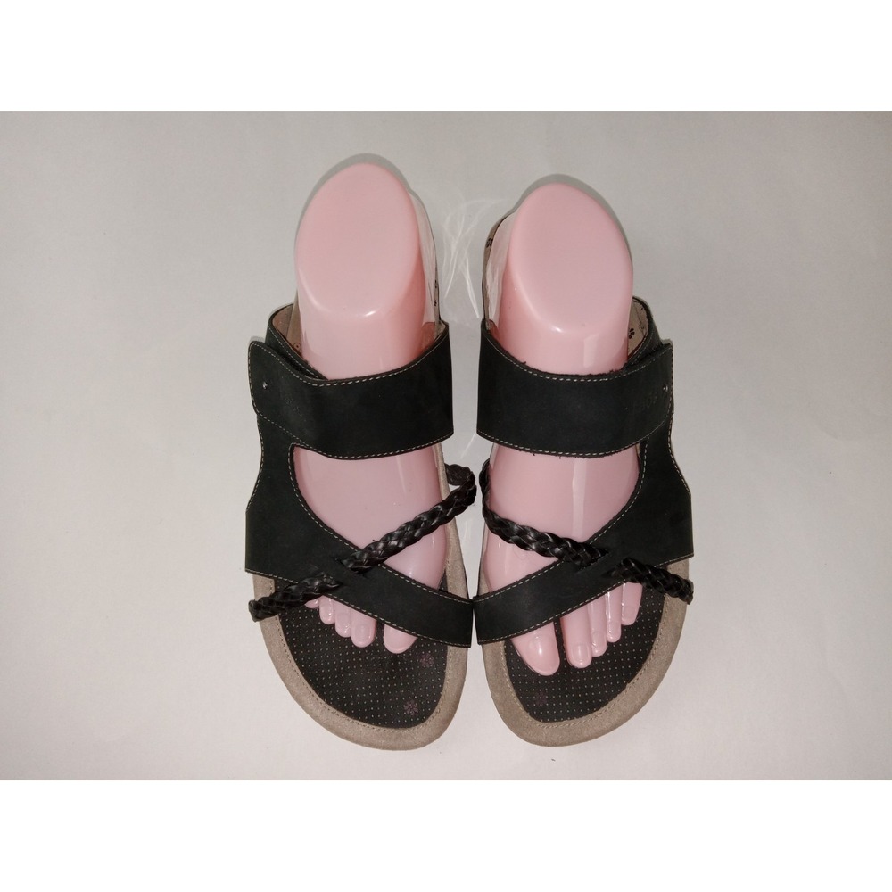 Taos Double Strap Black Leather Slide Sandals Women's Size 11 Comfort - Picture 11 of 15
